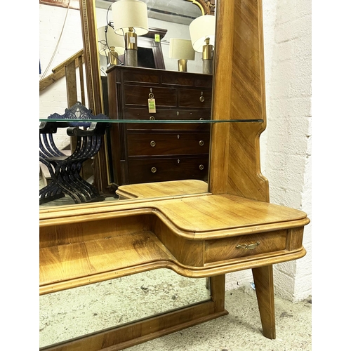 279 - VANITY DRESSING MIRROR, Italian ash, circa 1950s, with two drawers, 175cm H x 140cm W x 40cm D.