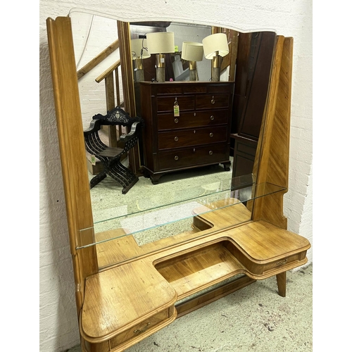 279 - VANITY DRESSING MIRROR, Italian ash, circa 1950s, with two drawers, 175cm H x 140cm W x 40cm D.