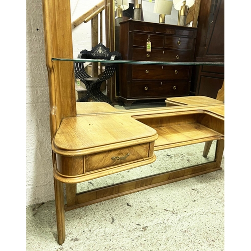 279 - VANITY DRESSING MIRROR, Italian ash, circa 1950s, with two drawers, 175cm H x 140cm W x 40cm D.