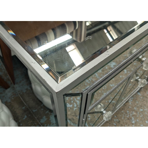 369 - MIRRORED SIDE CHESTS, a pair, each with a drawer above cabinet compartment, 55cm x 40cm x 60cm. (2)