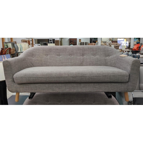 372 - SOFA, 1960s Danish style, 174cm L x 76cm H, with grey upholstery.