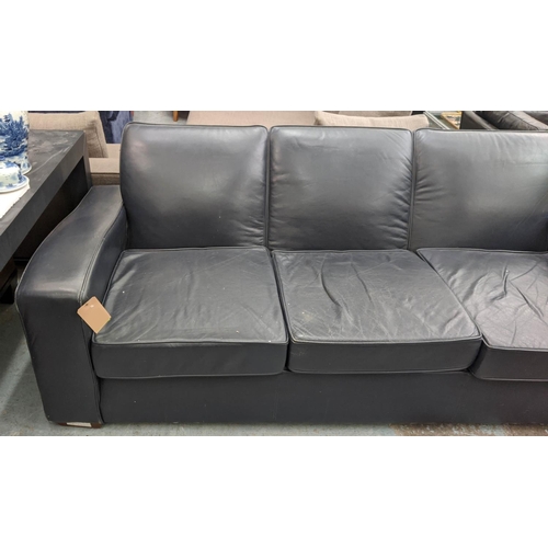 379 - CONRAN SOFA, 223cm W blue leather.