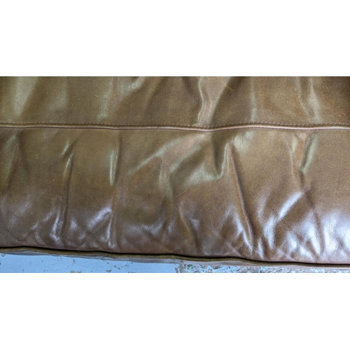 384 - SOFA, tan leather and velvet, studded detail, 138cm W.