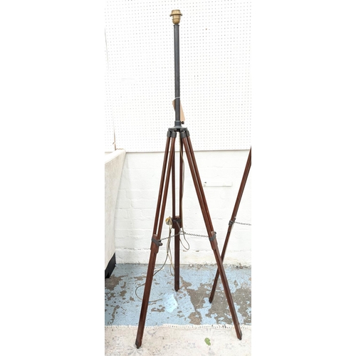 390 - TRIPOD FLOOR LAMPS, a pair, height adjustable, 160cm at tallest. (2)