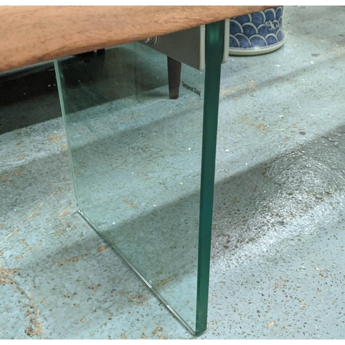 399 - BENCH, contemporary design, glass supports, 180cm x 38cm x 45.5cm.