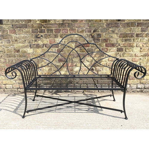 468 - LUTYENS INSPIRED GARDEN BENCH, painted metal, 152cm W.