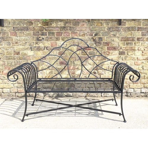 468 - LUTYENS INSPIRED GARDEN BENCH, painted metal, 152cm W.