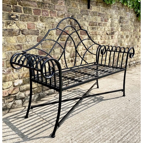 468 - LUTYENS INSPIRED GARDEN BENCH, painted metal, 152cm W.