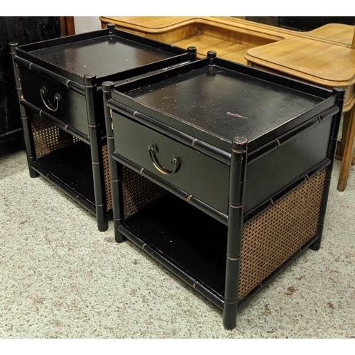 483 - SIDE CHESTS, a pair, faux bamboo and rattan design, one drawer, 50cm x 45cm x 60cm. (2)