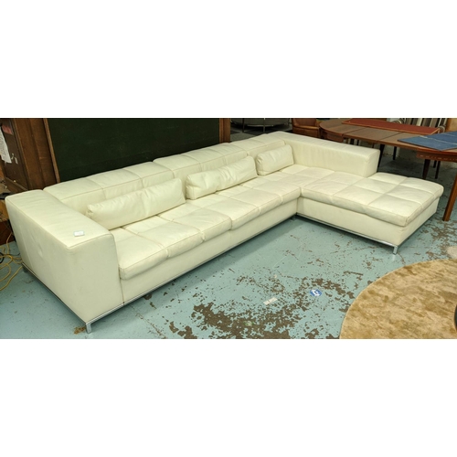 484 - CIERRE CORNER SOFA, white leather finish, 320cm x 200cm x 80cm.