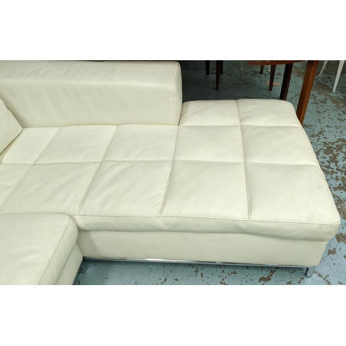 484 - CIERRE CORNER SOFA, white leather finish, 320cm x 200cm x 80cm.