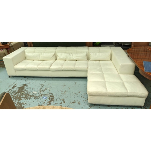 484 - CIERRE CORNER SOFA, white leather finish, 320cm x 200cm x 80cm.