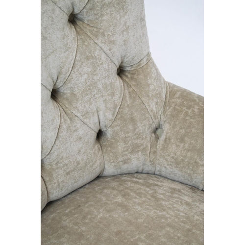 77 - SLIPPER CHAIR, fawn velvet and white patterned chenile, 86cm H x 65cm W.