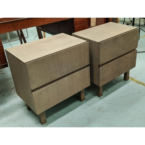 282 - BEDSIDE CHESTS, a pair, 52cm W x 57cm H x 36cm D ash with two drawers. (2)