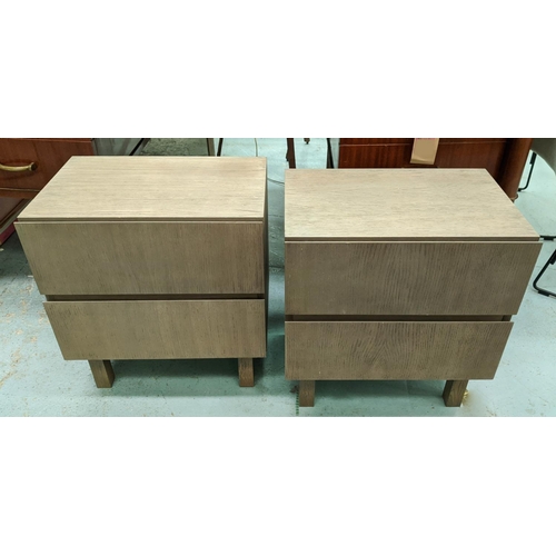 282 - BEDSIDE CHESTS, a pair, 52cm W x 57cm H x 36cm D ash with two drawers. (2)