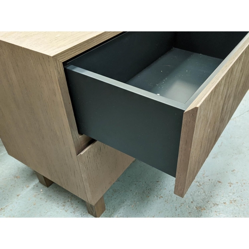 282 - BEDSIDE CHESTS, a pair, 52cm W x 57cm H x 36cm D ash with two drawers. (2)