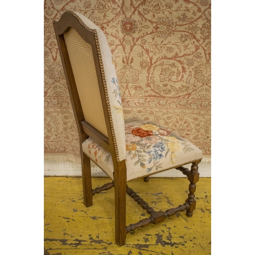 285 - DINING CHAIRS, a set of eight, Louis XIV style ash in rose patterned tapestry design covers, 116cm H... 