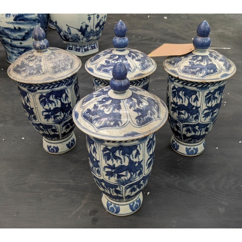 327 - JARS WITH COVERS, a set of four, Chinese export style, blue and white ceramic, 32cm H. (4)