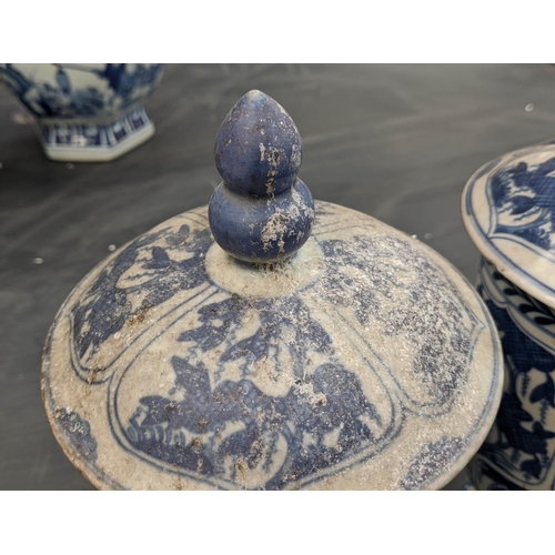 327 - JARS WITH COVERS, a set of four, Chinese export style, blue and white ceramic, 32cm H. (4)