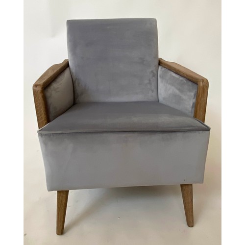 354 - NORDIC STYLE ARMCHAIR, 63cm H, lime oak framed and silvery grey velvet upholstered.