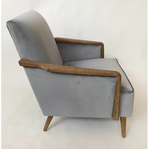 354 - NORDIC STYLE ARMCHAIR, 63cm H, lime oak framed and silvery grey velvet upholstered.