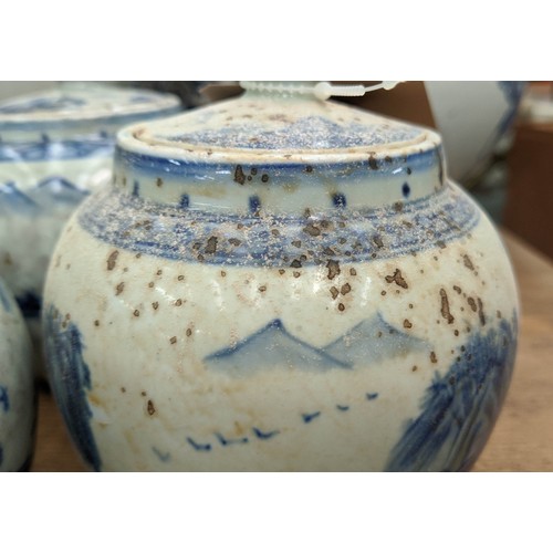 324 - JARS WITH COVERS, a set of five, Chinese export style, blue and white ceramic, 15cm H. (5)