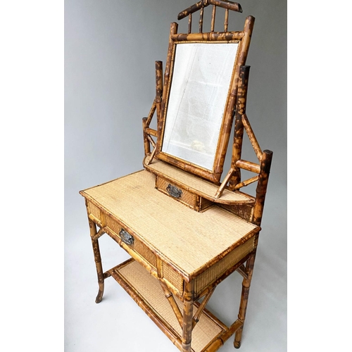 312 - BAMBOO DRESSING TABLE, Victorian bamboo and wicker panelled with matching chair, 75cm x 158cm H x 43... 