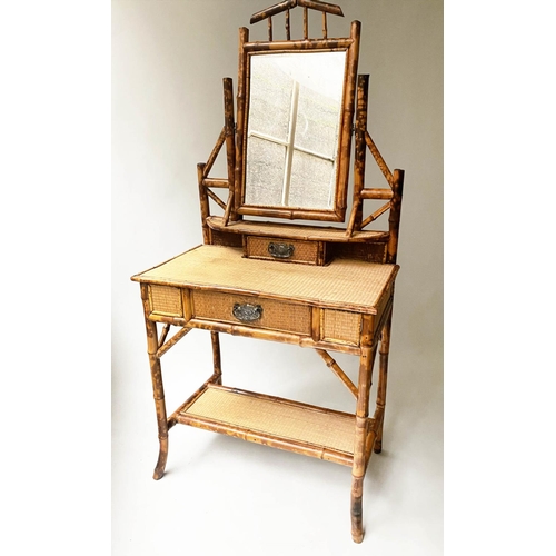 312 - BAMBOO DRESSING TABLE, Victorian bamboo and wicker panelled with matching chair, 75cm x 158cm H x 43... 