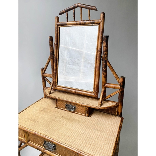 312 - BAMBOO DRESSING TABLE, Victorian bamboo and wicker panelled with matching chair, 75cm x 158cm H x 43... 