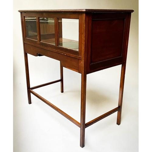 303 - LOBBY WRITING TABLE, Edwardian mahogany, with glazed and mirror panelled gallery, adjustable leather... 