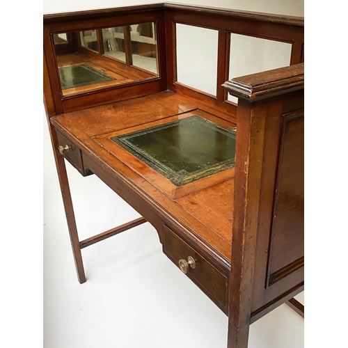 303 - LOBBY WRITING TABLE, Edwardian mahogany, with glazed and mirror panelled gallery, adjustable leather... 