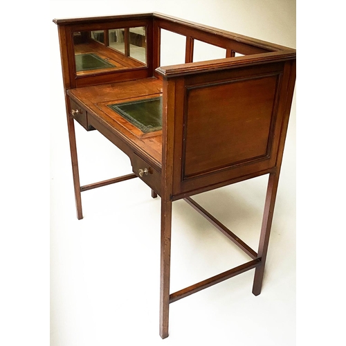 303 - LOBBY WRITING TABLE, Edwardian mahogany, with glazed and mirror panelled gallery, adjustable leather... 