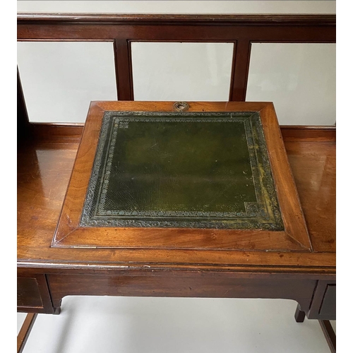 303 - LOBBY WRITING TABLE, Edwardian mahogany, with glazed and mirror panelled gallery, adjustable leather... 