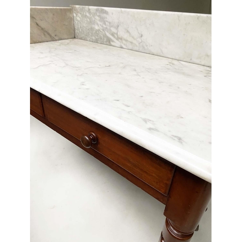 306 - WASHSTAND, Victorian mahogany with white marble 3/4 galleried top above two frieze drawers, 88cm H x... 