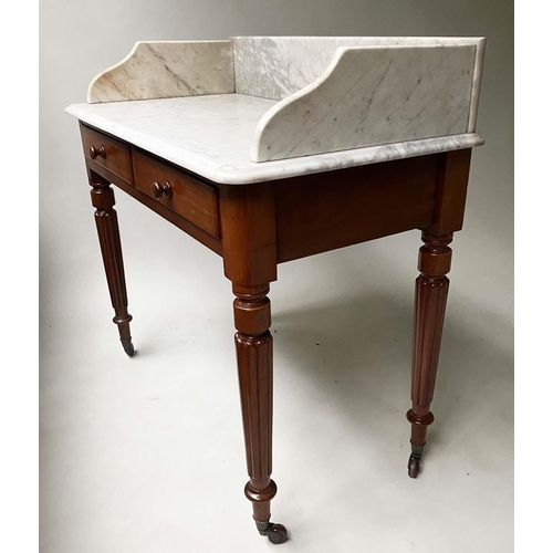 306 - WASHSTAND, Victorian mahogany with white marble 3/4 galleried top above two frieze drawers, 88cm H x... 