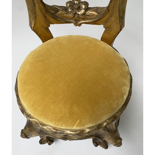 308 - PRINCESS CHAIR, 19th century French carved giltwood with velvet upholstered seat, 76cm H x 33cm W.