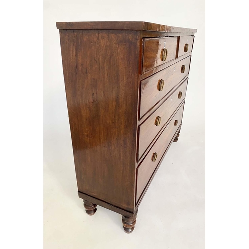 503 - HALL CHEST, George III mahogany, of adapted shallow proportions, with two short and three long drawe... 