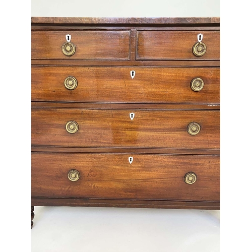 503 - HALL CHEST, George III mahogany, of adapted shallow proportions, with two short and three long drawe... 