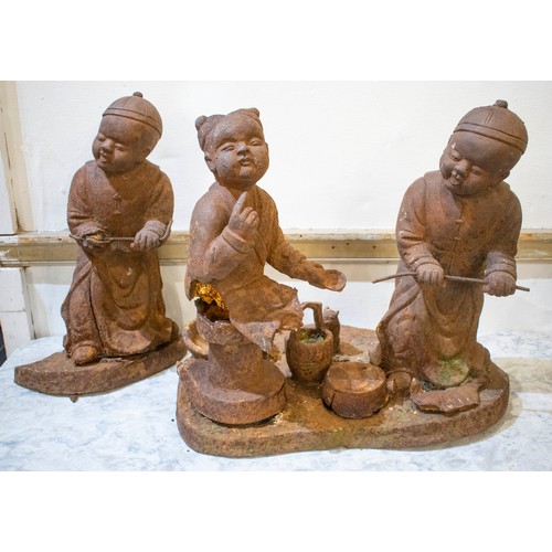 296 - FIGURE GROUP, 19th century Chinese cast iron, depiciting children, largest section, 39cm H, 43cm W, ... 