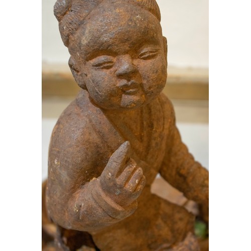 296 - FIGURE GROUP, 19th century Chinese cast iron, depiciting children, largest section, 39cm H, 43cm W, ... 