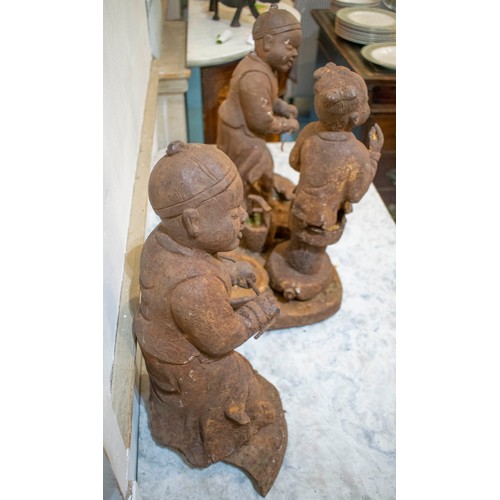 296 - FIGURE GROUP, 19th century Chinese cast iron, depiciting children, largest section, 39cm H, 43cm W, ... 