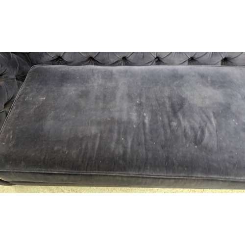 358 - CHESTERFIELD SOFA, blue velvet finish, studded detail, 190cm W.