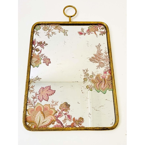 508 - WALL MIRRORS, a set of three, each 64cm H x 40cm W, antiqued plate with printed flower detail. (3)