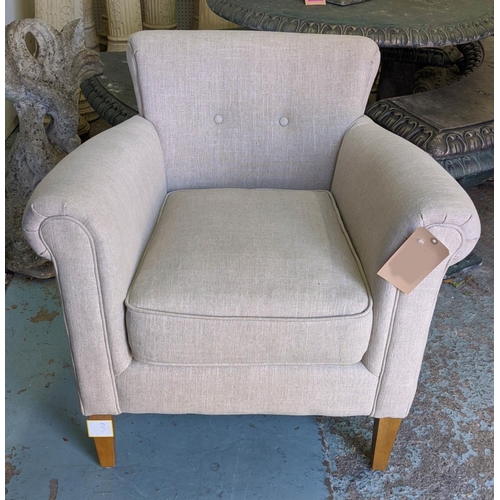 507 - TUB CHAIR, oatmeal fabric upholstery, 82cm W.