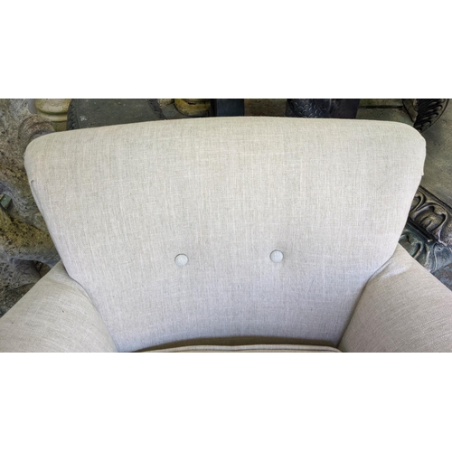 507 - TUB CHAIR, oatmeal fabric upholstery, 82cm W.