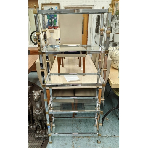 474 - ETAGERE, 1960s French style, chrome frame, glass shelves, 183cm H x 76cm W x 40cm D.