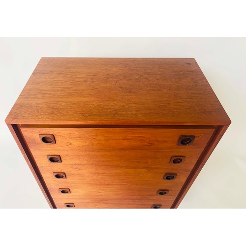 360 - CHEST, 1970s Danish teak, with five long drawers and recessed rosewood handles, 76cm x 43cm x 106cm ... 