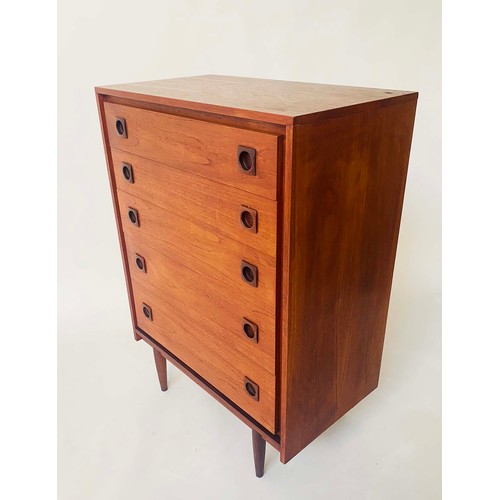 360 - CHEST, 1970s Danish teak, with five long drawers and recessed rosewood handles, 76cm x 43cm x 106cm ... 