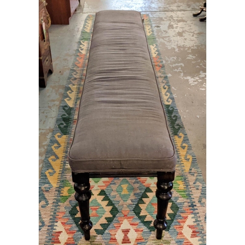 178 - LONG HALL SEAT, part Victorian and grey fabric upholstered, 215cm W.