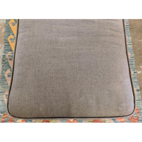 178 - LONG HALL SEAT, part Victorian and grey fabric upholstered, 215cm W.